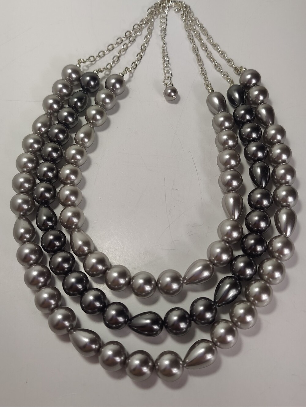 Roman Multi Strand Faux Pearl Statement Necklace Gray Gunmetal